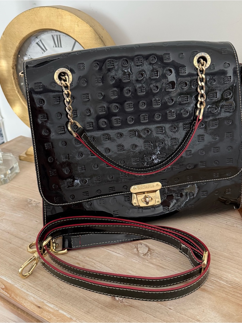 Arcadia Black Patent Leather Bag